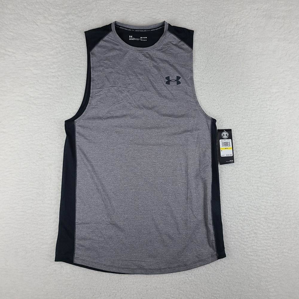 Under Armour Shirt Men Medium Gray Black Fitted Heatgear Performance T-Shirt NEW